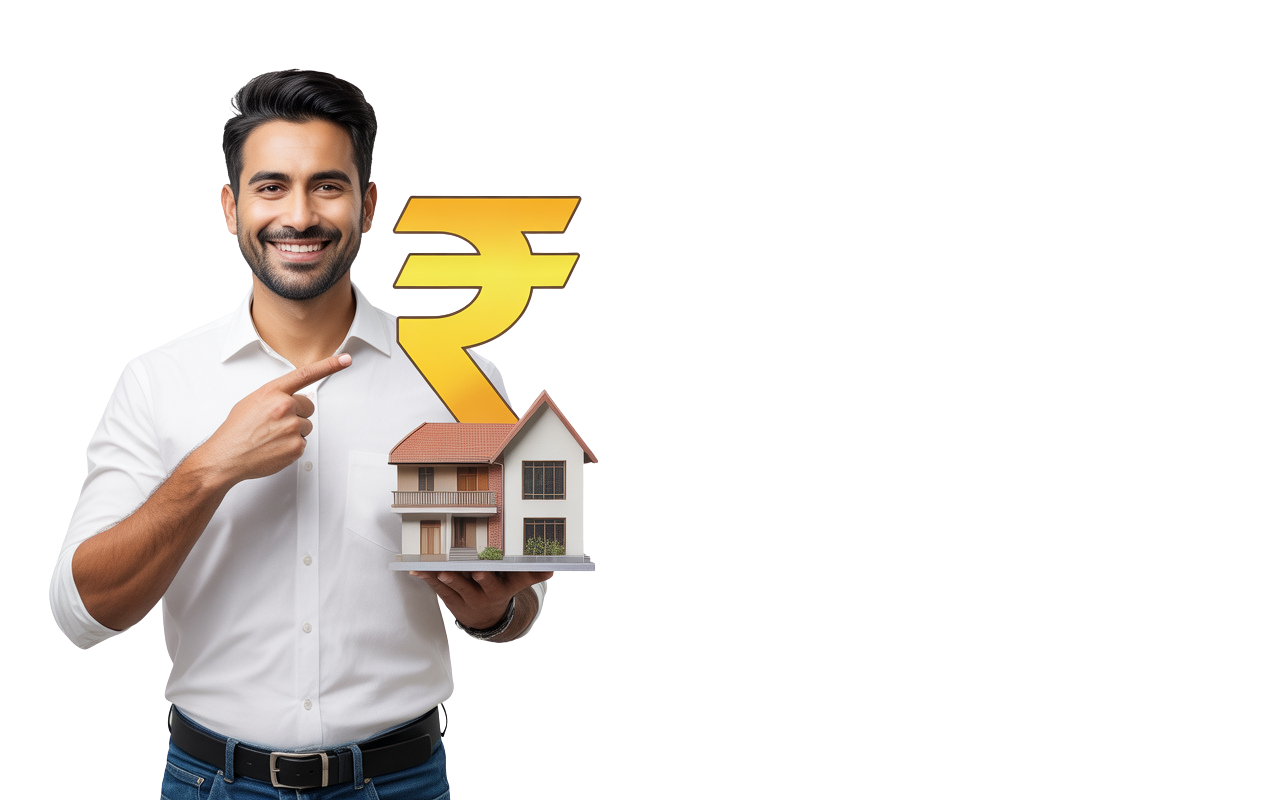 One man holding a small house, showing that we help you turn your dream of owning a home into reality.